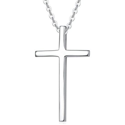 Carleen 14K Solid White/Yellow Gold Small Crucifix Cross Pendant Necklace Fine Jewelry for Women Girls, With 18'' Solid Gold Chain