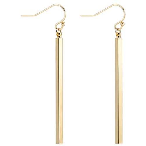 Minimal Long Circle Bar Earrings 18k Gold Plated Drop Line Dangle Geometric jewelry for Women Girls