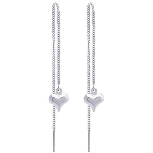 555Jewelry Womens Heart Love Cute Dainty Drop Threader Dangle String Earrings