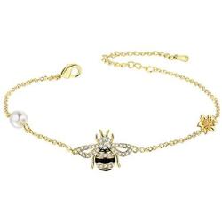LAZLUVU 18K Gold Honey Bee Charms Bracelet Adjustbale Bangle Bracelets Jewelry Gift for Women
