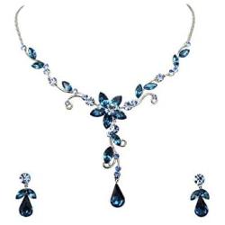 Faship Gorgeous Rhinestone Crystal Floral Necklace Earrings Set