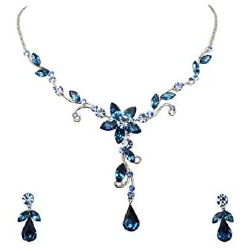 Faship Gorgeous Rhinestone Crystal Floral Necklace Earrings Set