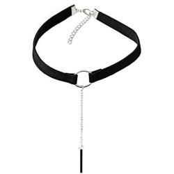 Fahion Wide Leather Choker Necklace Gold Silver Long Chain Bar Pendant Collar for Women Girls