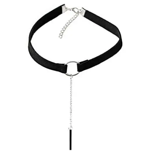 Fahion Wide Leather Choker Necklace Gold Silver Long Chain Bar Pendant Collar for Women Girls