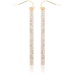 Sparkly Rhinestone CZ Lightweight Geometric Bar Statement Earrings - Multi Cubic Crystal, Acrylic Pearl Vertical Drop Dangles