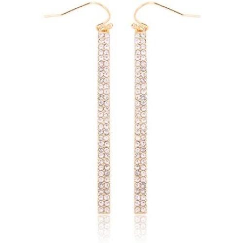 Sparkly Rhinestone CZ Lightweight Geometric Bar Statement Earrings - Multi Cubic Crystal, Acrylic Pearl Vertical Drop Dangles