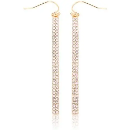 Sparkly Rhinestone CZ Lightweight Geometric Bar Statement Earrings - Multi Cubic Crystal, Acrylic Pearl Vertical Drop Dangles