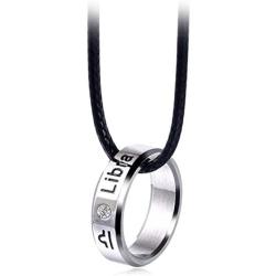 Zodiac Constellation Necklace Pendant for Women Men Stainless Steel Lucky 12 Constellations Ring Leather Necklace Girls Guard Birthday Jewelry