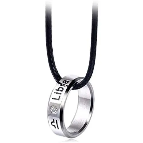 Zodiac Constellation Necklace Pendant for Women Men Stainless Steel Lucky 12 Constellations Ring Leather Necklace Girls Guard Birthday Jewelry
