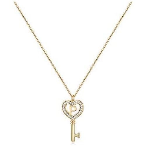 MONOZO Initial Necklace for Women Gold, 14K Gold Plated Letter Charm Necklaces Cubic Zirconia Pendant Key Initial Necklace for Women Her Teen Girls Birthday