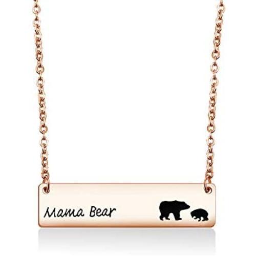 Zuo Bao Sweet Mama Bear Bar Necklace Mother Necklace Mama Bear Jewelry for New Mom