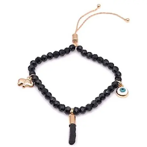 LESLIE BOULES Genuine Azabache Crystal Beads Bracelet Adjustable Sliding Chain Lucky & Protection Jewelry LESLIE BOULES Genuine Azabache Crystal Beads Bracelet Adjustable Sliding Chain Lucky & Protection Jewelry
