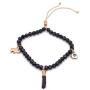 LESLIE BOULES Genuine Azabache Crystal Beads Bracelet Adjustable Sliding Chain Lucky & Protection Jewelry