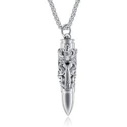 HUANIAN Dragon Sword Bullet Shape Canister Capsule Memorial Keepsake Pendant Cremation Ash Urn Necklace for Men