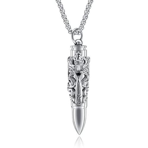 HUANIAN Dragon Sword Bullet Shape Canister Capsule Memorial Keepsake Pendant Cremation Ash Urn Necklace for Men