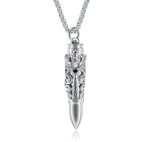 HUANIAN Dragon Sword Bullet Shape Canister Capsule Memorial Keepsake Pendant Cremation Ash Urn Necklace for Men HUANIAN Dragon Sword Bullet Shape Canister Capsule Memorial Keepsake Pendant Cremation Ash Urn Necklace for Men
