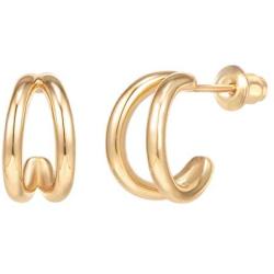 PAVOI 14K Gold Plated Sterling Silver Split Hoop Huggie Earrings in Rose Gold, White Gold and Yellow Gold