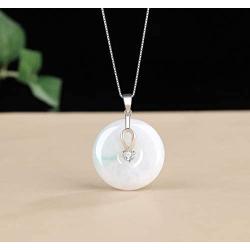 Sterling Silver Jade Pendant Protect Safety Charm Jade Clasp Advanced Jewelry Necklace for Women, 18'' Chain