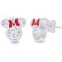 Disney Minnie Mouse Women Jewelry, Sterling Silver Cubic Zirconia and Red Enamel Bow Detail Stud Earrings