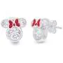 Disney Minnie Mouse Women Jewelry, Sterling Silver Cubic Zirconia and Red Enamel Bow Detail Stud Earrings