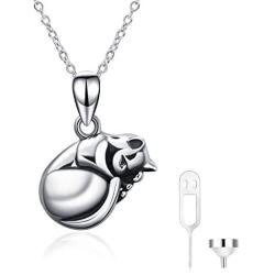 ONEFINITY Cat/Dog Urn Necklace for Ashes Sterling Silver Cat/Dog Keepsake Pet Memorial Pendant Jewelry Gift for Women Men