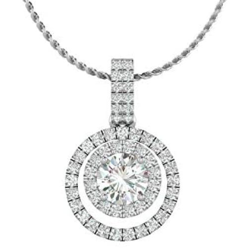 1/2 to 5/8 Carat Diamond Double Halo Pendant Necklace for Women in 14k White Gold (H-I, SI2-I1, cttw) with 18 Inch Silver Chain and Lobster Claw by Privosa Fine Jewelry 1/2 to 5/8 Carat Diamond Double Halo Pendant Necklace for Women in 14k White Gold (H-I, SI2-I1, cttw) with 18 Inch Silver Chain and Lobster Claw by Privosa Fine Jewelry
