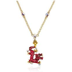 Superchic Red and Blue Enamel Chinese Dragon Necklace Embedded with Austrian Crystals and Gold Plating (Blue)