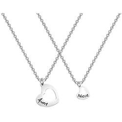 AKTAP Gift for Aunt Necklace Auntie And Niece Love Heart Pendant Necklace Gifts for Aunt from Niece Nephew