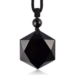 Obsidian Pendant Necklace Obsidian Crystal Pendant Necklace Pattern with Extend Bead Chain for Men or Women