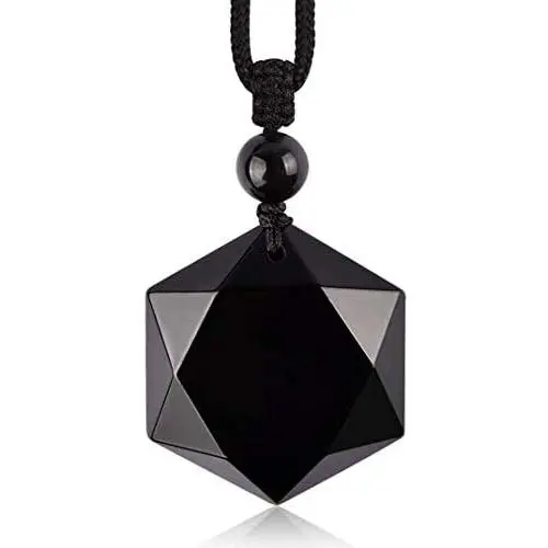 Obsidian Pendant Necklace Obsidian Crystal Pendant Necklace Pattern with Extend Bead Chain for Men or Women Obsidian Pendant Necklace Obsidian Crystal Pendant Necklace Pattern with Extend Bead Chain for Men or Women
