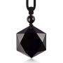 Obsidian Pendant Necklace Obsidian Crystal Pendant Necklace Pattern with Extend Bead Chain for Men or Women