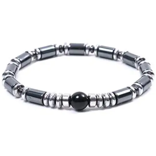 JBANS Hematite 486 Healing Stones Beaded Stretch Bracelet 2 Size for Men. Good Luck Therapy Bracelets. Strong Elastic Sring