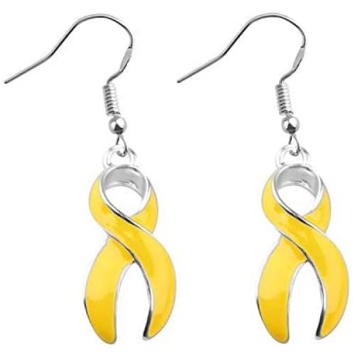 CENWA Yellow Awareness Earrings Yellow Rhinestone Ribbon Charm Cancer Awareness Jewelry Gift for Endometriosis/Bladder Cancer/Suicide Prevention/Bone Cancer