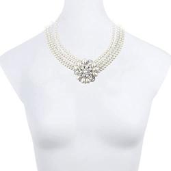 LUX ACCESSORIES Faux Pearl Floral Flower Multi Row Statement Necklace Matching Post Stud Earrings