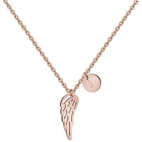 Joycuff Rose Gold Angel Wing Necklace Memorial Gifts for Loss of Loved One Mom Dad Daughter Sister Husband Grandpa Grandma Best Friend Initial Charm Personalized Jewelry