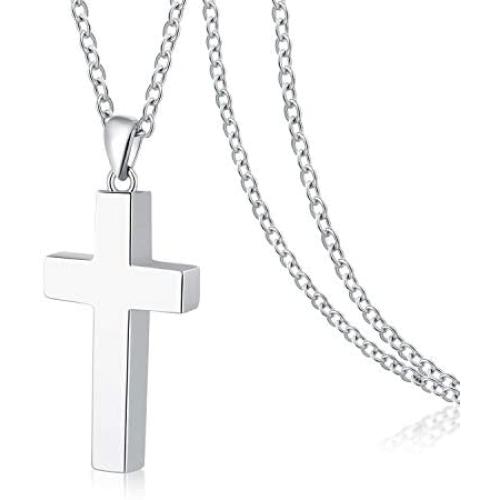 Cross Urn Necklace for Ashes 925 Sterling Silver Religious Cross Cremation Pendant Jewelry Faith Hope Love Gifts for Men Boys