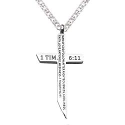 epiphaneia Mens Stainless Steel Cross Necklace''Man Of God'' 1 Timothy 6:11. Mens Jewelry Cross Necklaces Christian Religious Gifts Christians for Men - Birthday gift for Dad, Fathers Day, Christmas