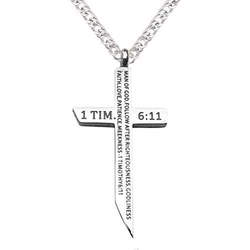 epiphaneia Mens Stainless Steel Cross Necklace''Man Of God'' 1 Timothy 6:11. Mens Jewelry Cross Necklaces Christian Religious Gifts Christians for Men - Birthday gift for Dad, Fathers Day, Christmas