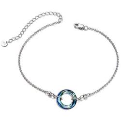 AOBOCO 925 Sterling Silver Bracelet with Swarovski Crystal, Dainty Sis Friendship Jewelry Gift for Women on Birthday Christmas