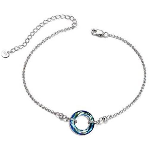 AOBOCO 925 Sterling Silver Bracelet with Swarovski Crystal, Dainty Sis Friendship Jewelry Gift for Women on Birthday Christmas