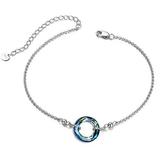 AOBOCO 925 Sterling Silver Bracelet with Swarovski Crystal, Dainty Sis Friendship Jewelry Gift for Women on Birthday Christmas