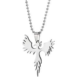 COOLSTEELANDBEYOND Stainless Steel Flat Phoenix Pendant Necklace for Men Women, 23.6 inches Ball Chain, Polished