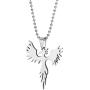 COOLSTEELANDBEYOND Stainless Steel Flat Phoenix Pendant Necklace for Men Women, 23.6 inches Ball Chain, Polished
