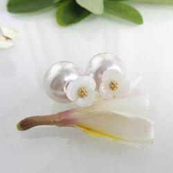 Hiqmic 925 Sterling Silver Fashion Flower Pearl Ear Stud Earrings White Gold Plated Jewelry Gifts for Women_WK90159