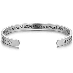GFONDINGD Inspirational Bracelets for Women Girls Men Engraved Personalized Mantra Cuff Bangle Mother Daughter Friend Sister Encouragement Gift