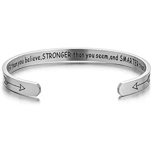 GFONDINGD Inspirational Bracelets for Women Girls Men Engraved Personalized Mantra Cuff Bangle Mother Daughter Friend Sister Encouragement Gift