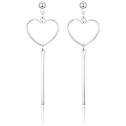 RareLove Silver Plated Alloy Hollow Heart Bar Dangle Stud Piercing Earrings For Women Girls Valentines Gift For Daughter