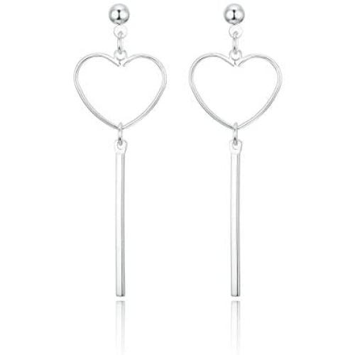 RareLove Silver Plated Alloy Hollow Heart Bar Dangle Stud Piercing Earrings For Women Girls Valentines Gift For Daughter