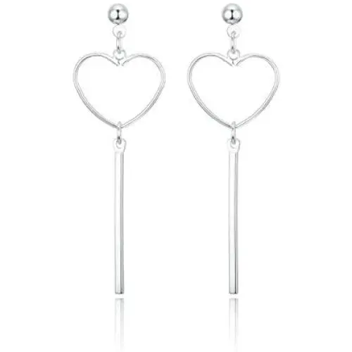 RareLove Silver Plated Alloy Hollow Heart Bar Dangle Stud Piercing Earrings For Women Girls Valentines Gift For Daughter