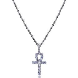 TOPGRILLZ 14K Gold Plated Iced Out CZ Lab Diamond Ankh Cross Egyptian Pendant for Men and Women with 24'' Stainless Steel Chain Necklace